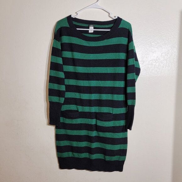 J. Crew Green Navy Striped Crewneck Sweater Dress Cashmere Wool Nylon sz XS GUC - Picture 3 of 8